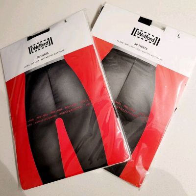 New, Sealed, Wolford 50 Tights, Size L - Admiral Color (2 Pack)